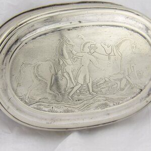 Antique C. Parker Silver Plated Snuff Box 1860's Horse Themed